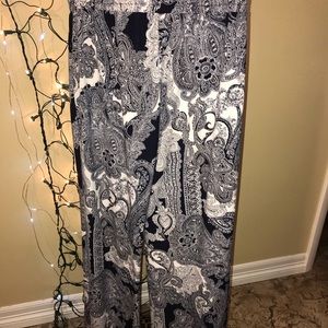 Womens Blue Gold Paisley Print Mid Rise Wide Leg Pants Size medium